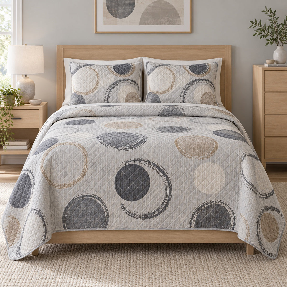 Quiet Tempo Drums Quilt Set, front drums bedroom view