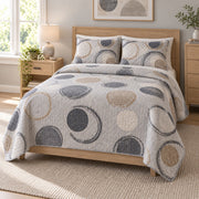 Quiet Tempo Drums Quilt Set, angled drums bedroom view