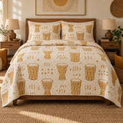 Golden Beat Drums Quilt Set, front drums bedroom view
