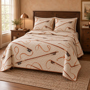 Copper Bow Violin Quilt Set, angled violin bedroom view