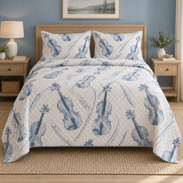 Blue Strings Violin Quilt Set