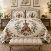 Garden Violin Violin Quilt Set, front violin bedroom view