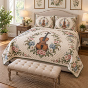Garden Violin Violin Quilt Set, angled violin bedroom view