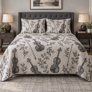 Quiet Chamber Violin Quilt Set, front violin bedroom view