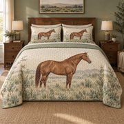Sage Ranch Portrait American Quarter Horse Quilt Set, front american quarter horse bedroom view