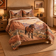 Copper Canyon Trail American Quarter Horse Quilt Set, angled american quarter horse bedroom view