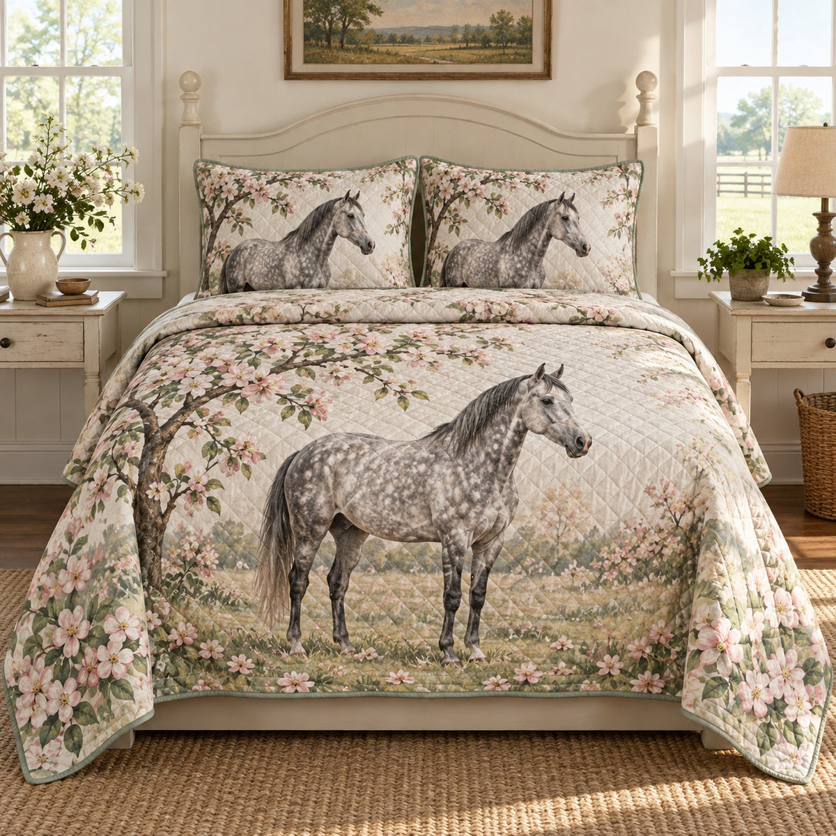 Dappled Orchard American Quarter Horse Quilt Set, front american quarter horse bedroom view