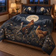 Howling Moon Chicken Quilt Set, angled Hen bedroom view