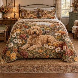 Autumn Doodle Garden Goldendoodle Cottage Floral Quilt Set