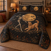 Moon Dance Doodle Goldendoodle Halloween Quilt Set, angled Goldendoodle bedroom view