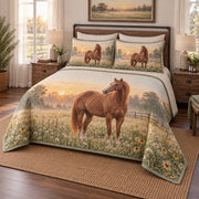 Meadow at Dawn American Quarter Horse Quilt Set, angled american quarter horse bedroom view