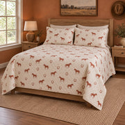 Terracotta Hoofprints American Quarter Horse Quilt Set, angled american quarter horse bedroom view