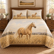 Golden Pasture American Quarter Horse Quilt Set, front american quarter horse bedroom view