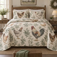 Sage Feather Study Chicken and Rooster Quilt Set