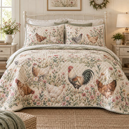Wildflower Peck Chicken and Rooster Quilt Set