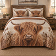 Copper Fringe Highland Cow Quilt Set