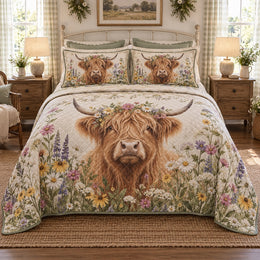 Wildflower Cow Highland Cow Quilt Set