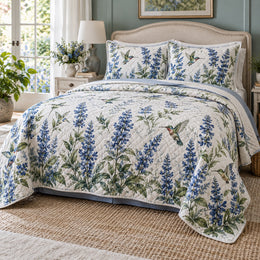 Blue Salvia Flight Hummingbird Quilt Set