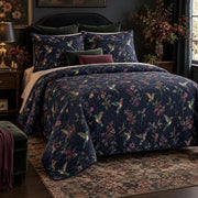 Midnight Hummingbird Quilt Set, front hummingbird bedroom view