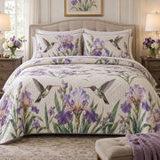 Iris Morning Hummingbird Quilt Set, front hummingbird bedroom view