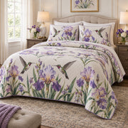 Iris Morning Hummingbird Quilt Set, angled hummingbird bedroom view