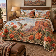 Desert Bloom Hummingbird Quilt Set, front hummingbird bedroom view