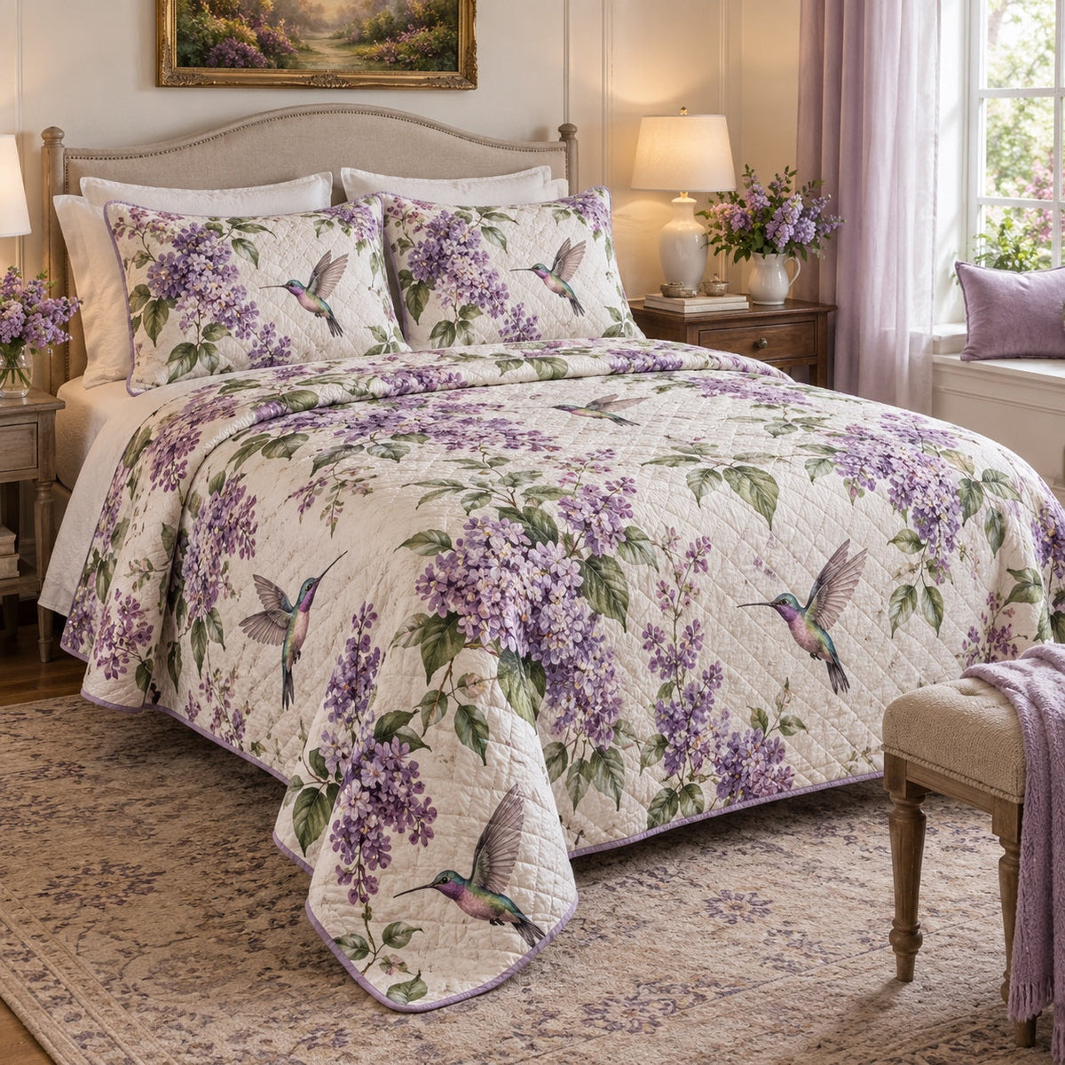 Lilac Flight Hummingbird Quilt Set