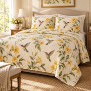 Golden Nectar Hummingbird Quilt Set, front hummingbird bedroom view