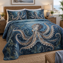 Indigo Tide Octopus Quilt Set