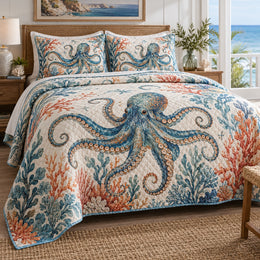Coral Reef Wanderer Octopus Quilt Set
