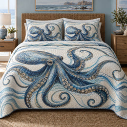 Blue Current Octopus Quilt Set
