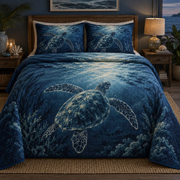 Indigo Swim Sea Turtle Quilt Set