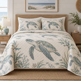 Coastal Line Study Sea Turtle Quilt Set