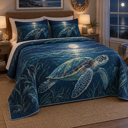 Moonlit Current Sea Turtle Quilt Set
