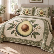 Sage Slice Avocado Lovers Quilt Set, angled avocado lovers bedroom view