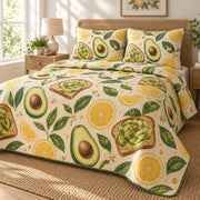 Citrus Breakfast Avocado Lovers Quilt Set, angled avocado lovers bedroom view
