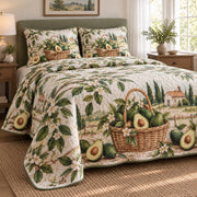 Market Basket Avocado Lovers Quilt Set, angled avocado lovers bedroom view