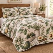 Garden Brunch Avocado Lovers Quilt Set, angled avocado lovers bedroom view