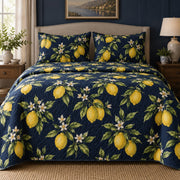Midnight Lemons Lemon Lovers Quilt Set, front lemon lovers bedroom view