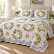 Citrus Wreath Lemon Lovers Quilt Set, angled lemon lovers bedroom view