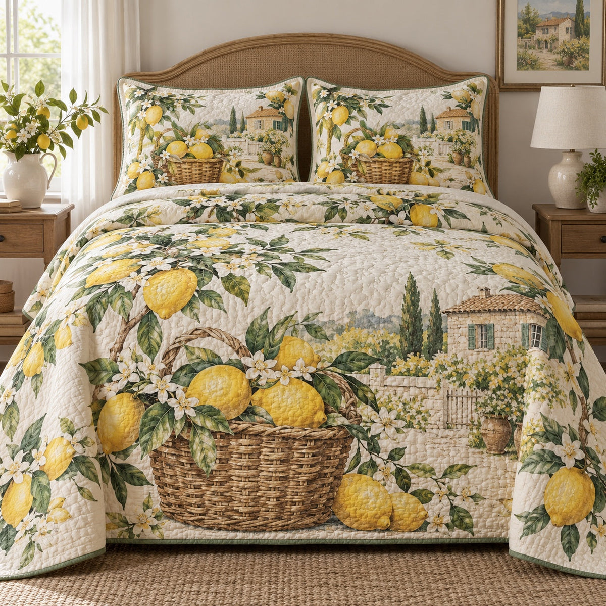 Garden Harvest Lemon Lovers Quilt Set, front lemon lovers bedroom view