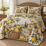 Garden Harvest Lemon Lovers Quilt Set, angled lemon lovers bedroom view