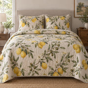 Olive and Lemon Lemon Lovers Quilt Set, front lemon lovers bedroom view