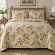 Linen Citrus Lemon Lovers Quilt Set, front lemon lovers bedroom view