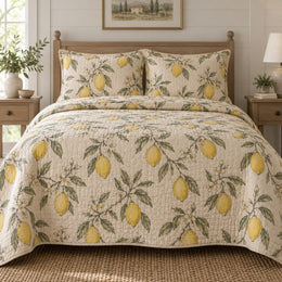 Linen Citrus Lemon Lovers Quilt Set