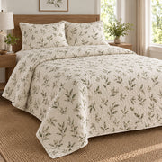 Sage Tea Leaves Loose Leaf Tea Lovers Quilt Set, angled loose leaf tea lovers bedroom view