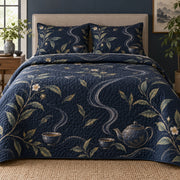Midnight Tea Loose Leaf Tea Lovers Quilt Set, front loose leaf tea lovers bedroom view