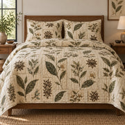 Pressed Tea Leaves Loose Leaf Tea Lovers Quilt Set, front loose leaf tea lovers bedroom view