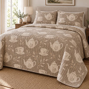 Cream Tea Service Loose Leaf Tea Lovers Quilt Set, angled loose leaf tea lovers bedroom view