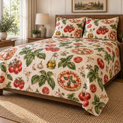 Tomato Basil Pie Pizza Making Quilt Set, angled pizza making bedroom view